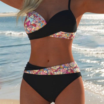 Damen Bandeau-Bikini mit hoch taillierten Höschen und lShopnoryhaftem Paisleymuster