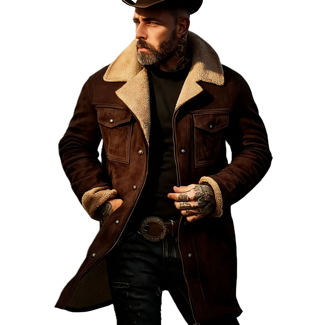Herren Langer Veloursledermantel mit Teddyfutter und Pattentaschen Shop Nory