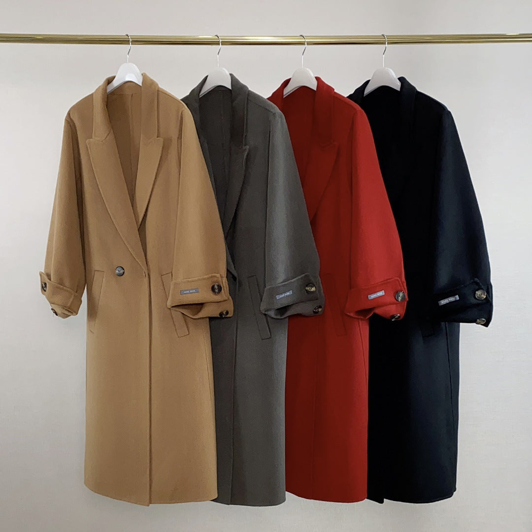 Damen Langer Wollmantel mit Bindegürtel, Oversize‑Silhouette und Ballonärmeln Shop Nory