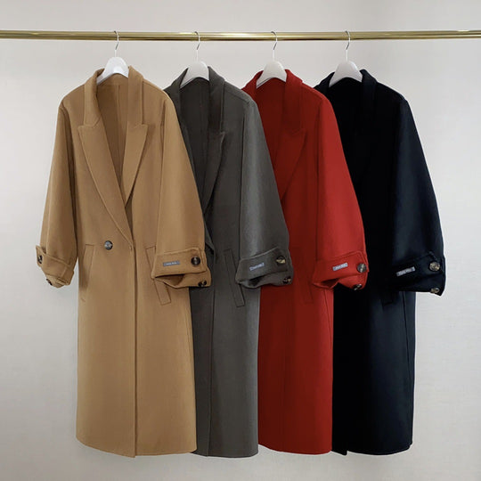 Damen Langer Wollmantel mit Bindegürtel, Oversize‑Silhouette und Ballonärmeln Shop Nory