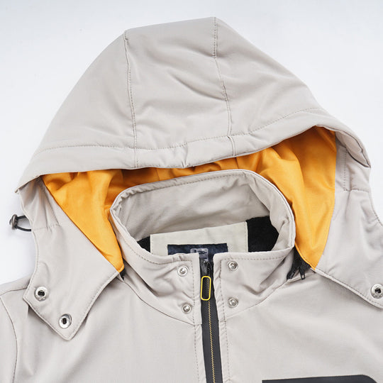 Herren sportliche Softshell-Hybridjacke mit Kapuze, wasserabweisenden Reißverschlüssen und ergonomischer Passform Shop Nory
