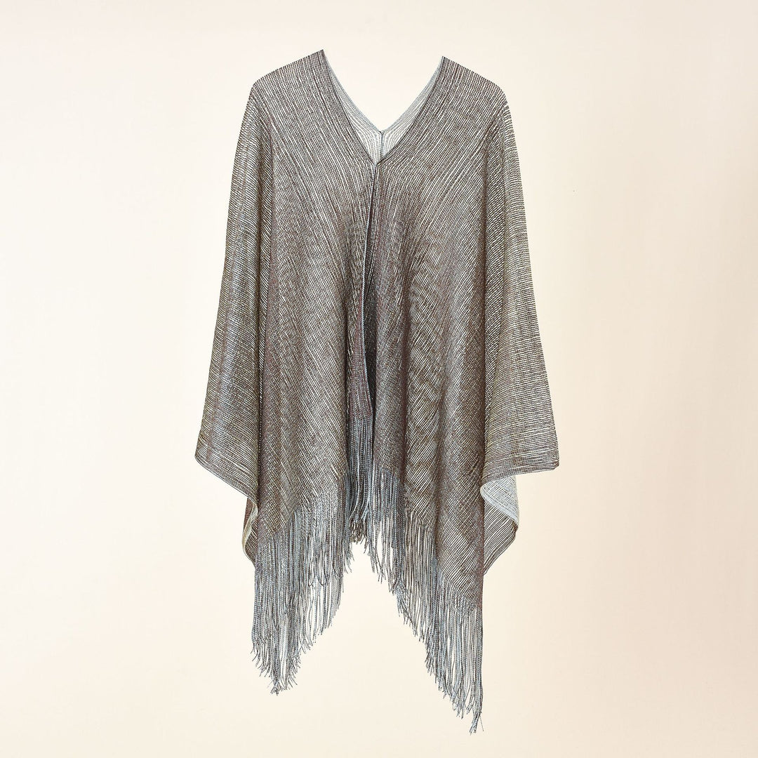 Damen Feinstrick-Mesh-Stola mit Metallic-Glanz und langen Fransen Shop Nory