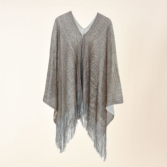 Damen Feinstrick-Mesh-Stola mit Metallic-Glanz und langen Fransen Shop Nory