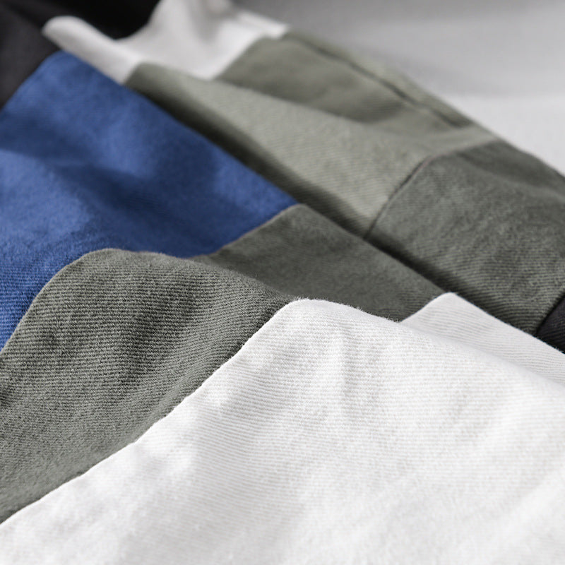 Herren Baumwoll-Overshirt im Layering-Stil mit geometrischen Colorblock-Einsätzen und Druckknopf-Leiste Shop Nory