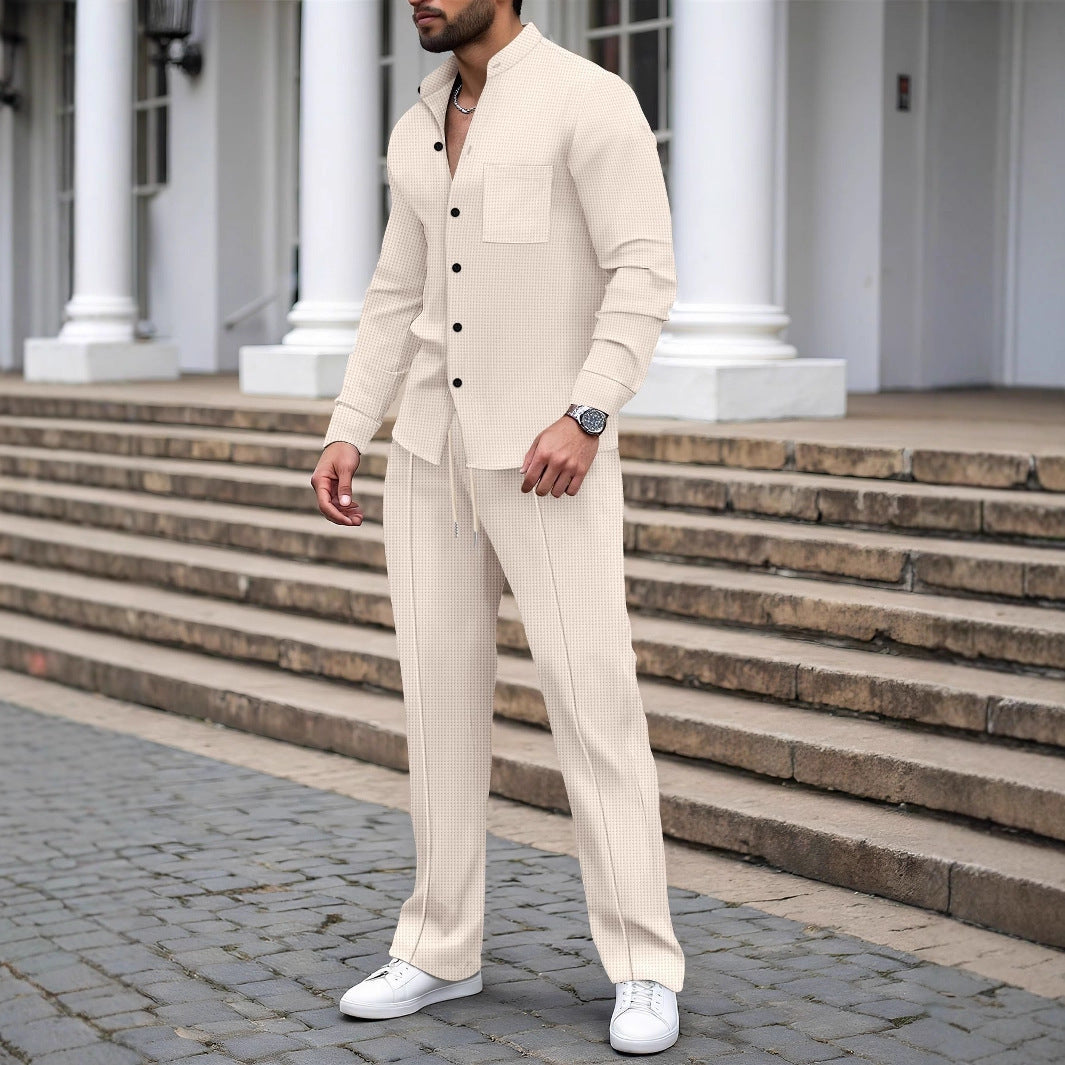 Herren nan lässiges Hemd-Hose Lounge-Set aus strukturiertem Baumwollmischgewebe Shop Nory