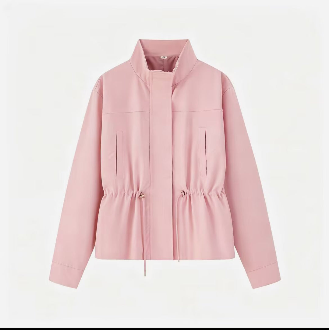 Damen Leichte Übergangsjacke mit Tunnelzug-Taillierung und Stehkragen Shop Nory