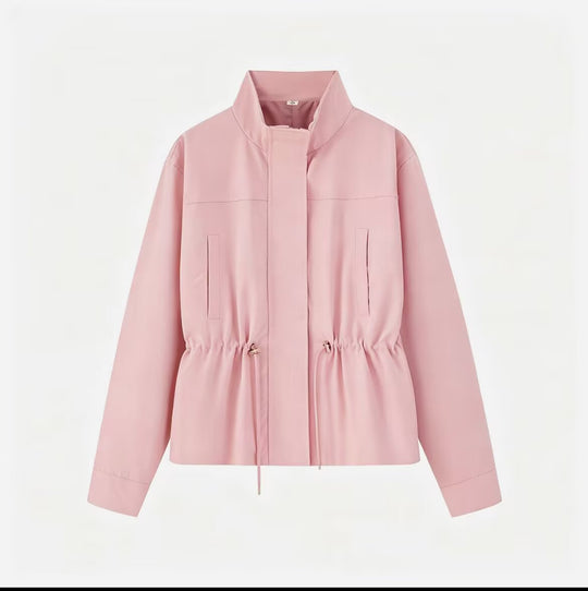 Damen Leichte Übergangsjacke mit Tunnelzug-Taillierung und Stehkragen Shop Nory