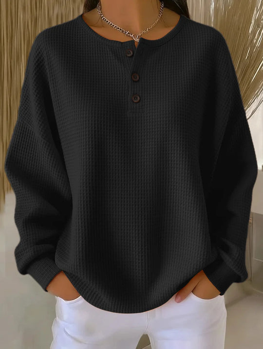 Damen Oversize Waffelstrick-Henleyshirt mit Knopfleiste und Rundhalsausschnitt Shop Nory