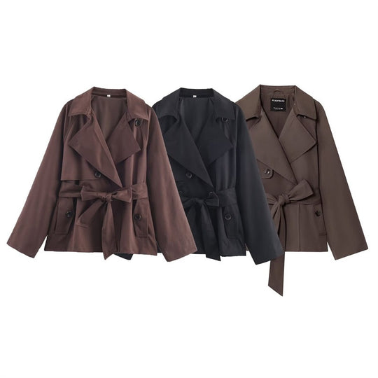 Damen Gekürzte Trenchjacke mit Schalkragen, Bindegürtel und Pattentaschen Shop Nory