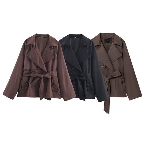 Damen Gekürzte Trenchjacke mit Schalkragen, Bindegürtel und Pattentaschen Shop Nory