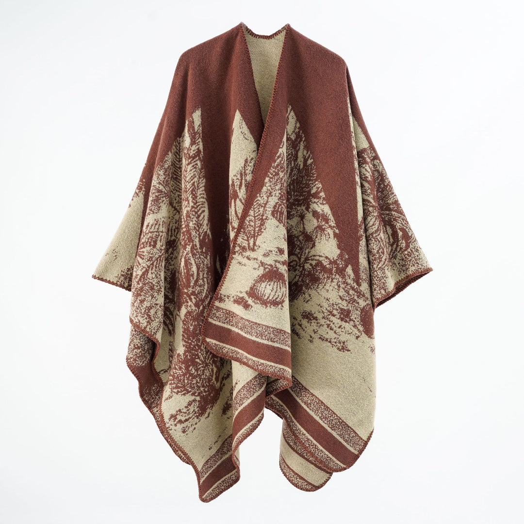 Damen Capeponcho aus Wollmix mit zweifarbiger Jacquardstruktur und Zierstichrand Shop Nory