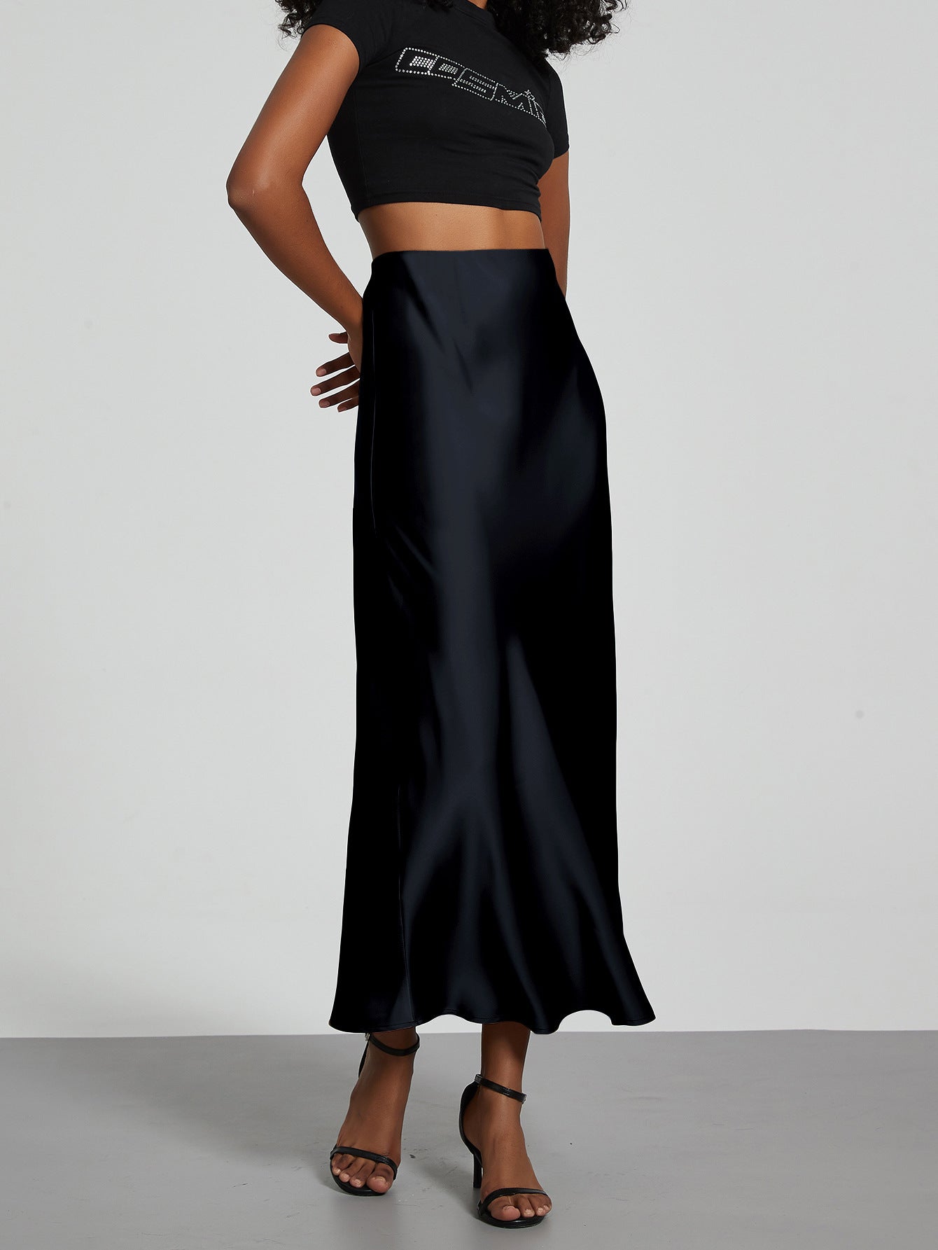 Damen Stilvolle Satin-Stretchrock mit hohem Bund und fließendem Schnitt