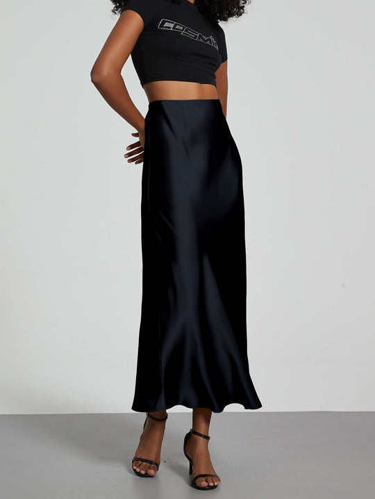 Damen Stilvolle Satin-Stretchrock mit hohem Bund und fließendem Schnitt