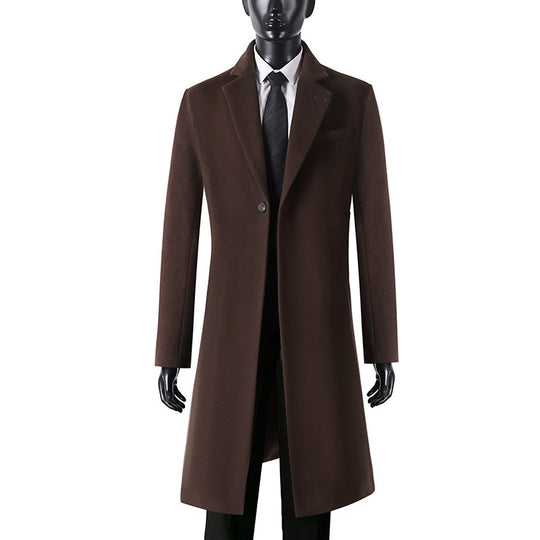 Herren Eleganter langer Einreiher-Wollmantel mit schmalem Revers und taillierter Silhouette Shop Nory