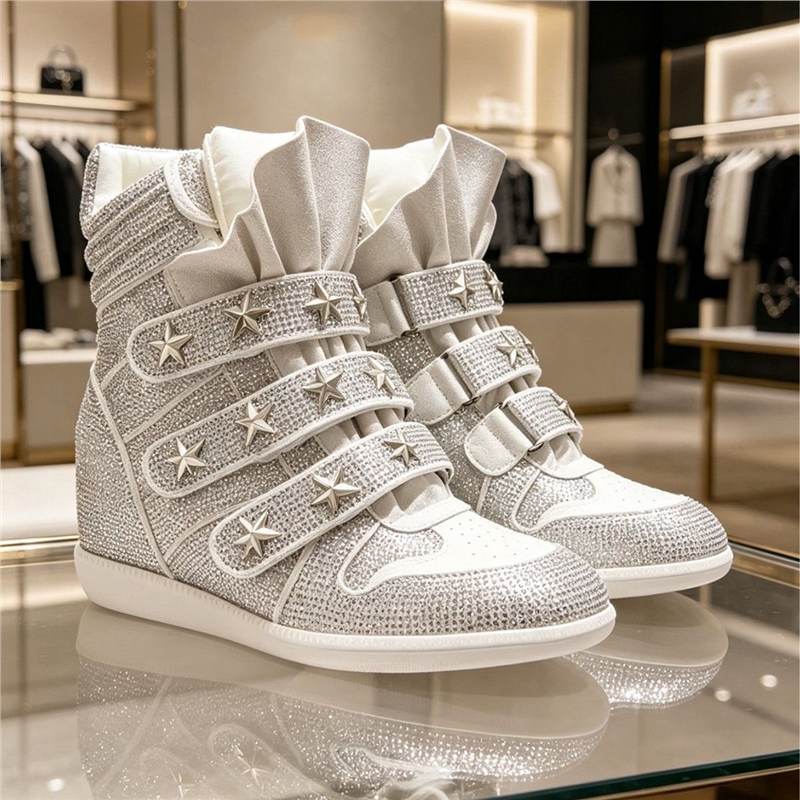Damen Keil-Sneaker mit verstecktem Absatz, Strassbesatz und Sternnieten Shop Nory