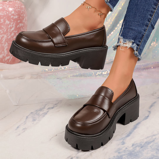 Damen Chunky Plateau-Loafer mit gezackter Gummisohle und Penny-Riemen Shop Nory