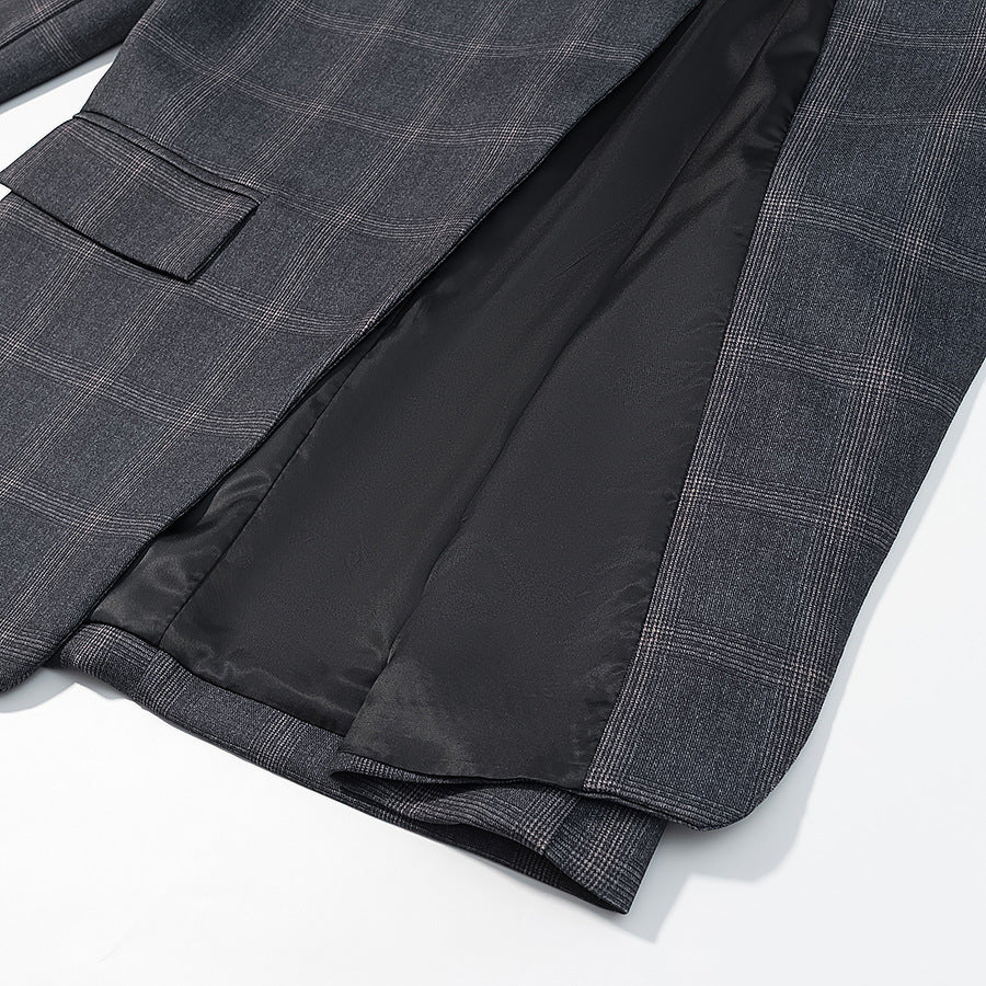 Herren Karierter Stehkragen-Blazer mit asymmetrischer Knopfleiste und Pattentaschen Shop Nory