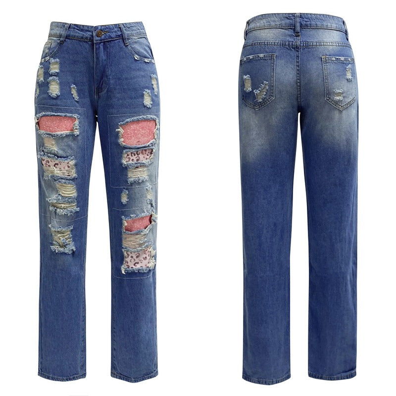 Damen Ripped Jeans mit modischen Patches und lässigem Schnitt