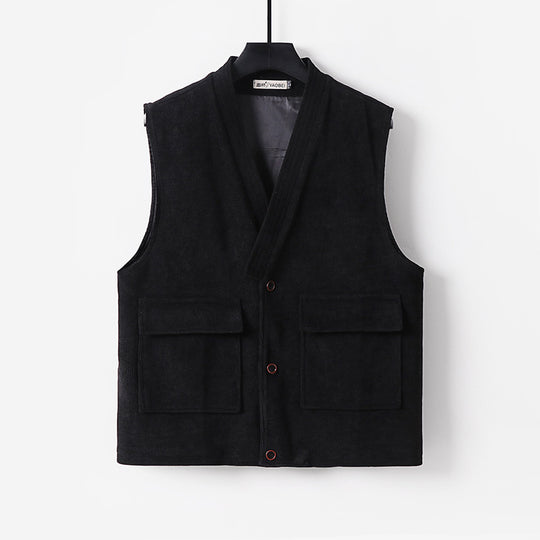 Herren Cordweste mit V-Ausschnitt, Stehkragen und großen Pattentaschen Shop Nory