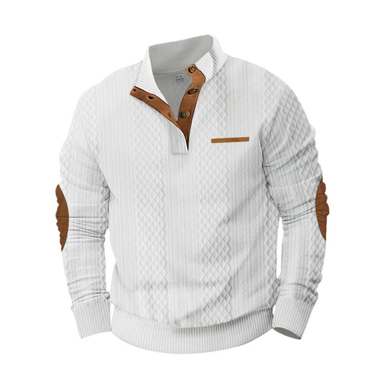 Herren Strukturiertes Kabelstrick-Sweatshirt mit Halbknopfblende, Kunstleder‑Patchtasche & Ellbogenpatches Shop Nory