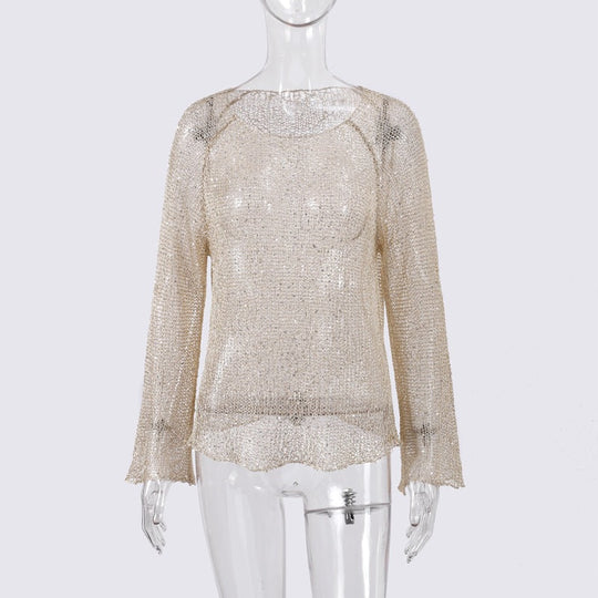Damen lässiger Knit-Pullover mit transparentem Design
