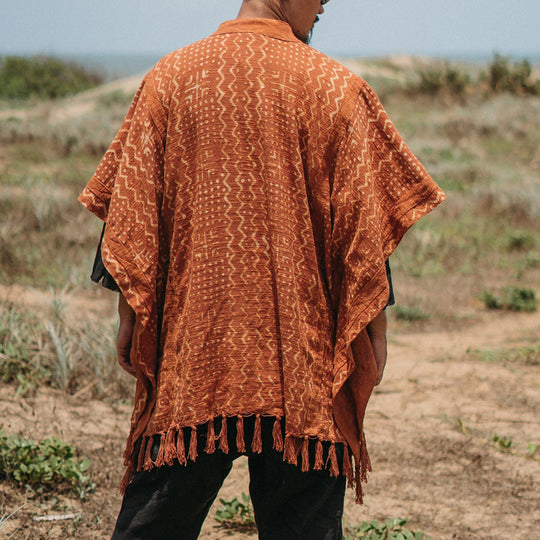 Herren gewShop Noryter Boho-Poncho mit Fransen und V-Ausschnitt Shop Nory