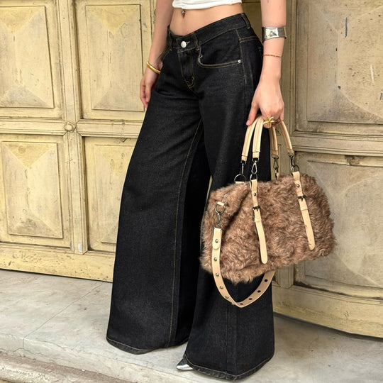 Damen nan weite Highwaist-Jeans mit weitem Bein, hohem Bund und Kontraststeppung Shop Nory