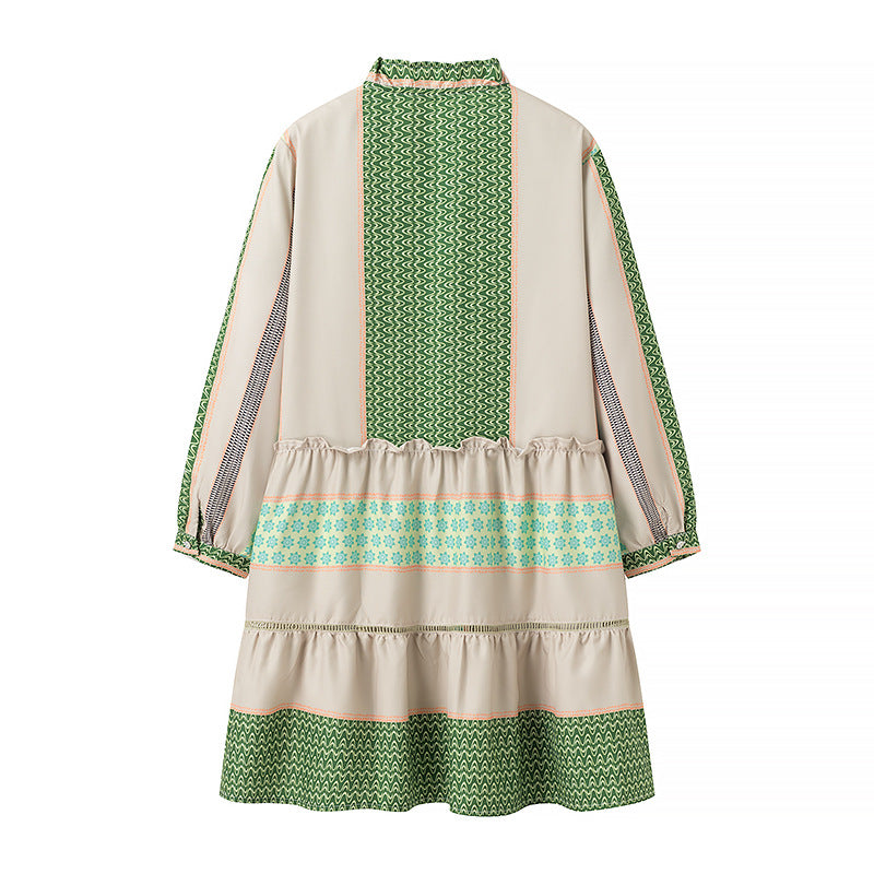 Damen Gemustertes Midilanges Mantelkleid mit Volantkragen und Stufenrock Shop Nory