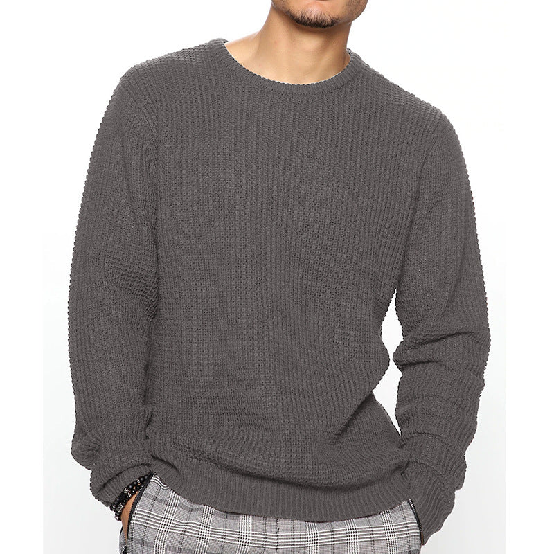 Herren Grobgestrickter Rundhals-Pullover mit Körbchenmuster und Relaxed-Fit Shop Nory