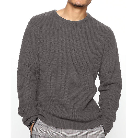 Herren Grobgestrickter Rundhals-Pullover mit Körbchenmuster und Relaxed-Fit Shop Nory
