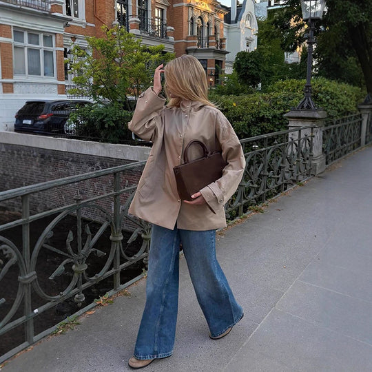 Damen Oversize Kurzmantel im Trench‑Look mit kastiger Silhouette und verdeckter Druckknopfleiste Shop Nory