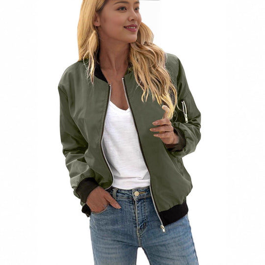Damen Leichte Bomberjacke mit Reißverschluss Rippbündchen und Ärmeltasche Shop Nory
