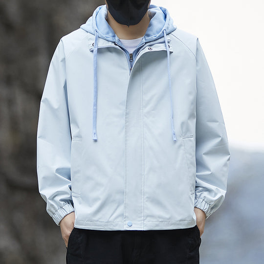 Herren Leichte Kapuzen-Regenjacke im Bomberstil mit verdecktem Reißverschluss und elastischen Bündchen Shop Nory