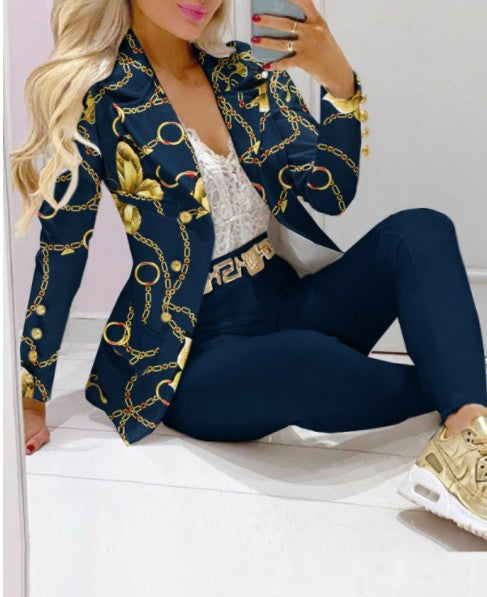 Damen Zweiteiliges Blazer-und-Hose-Set mit Schmetterlingsprint und glamourösem Glitzereffekt Shop Nory