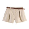 Damen klassische Shorts mit eleganten Falten und Gürtel Shopnory
