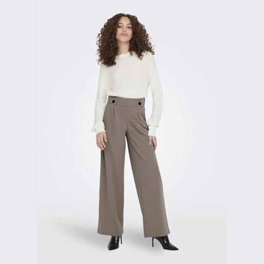 Damen High-Waist Culottehose mit Zierknopf-Bund und weitem Bein Shop Nory