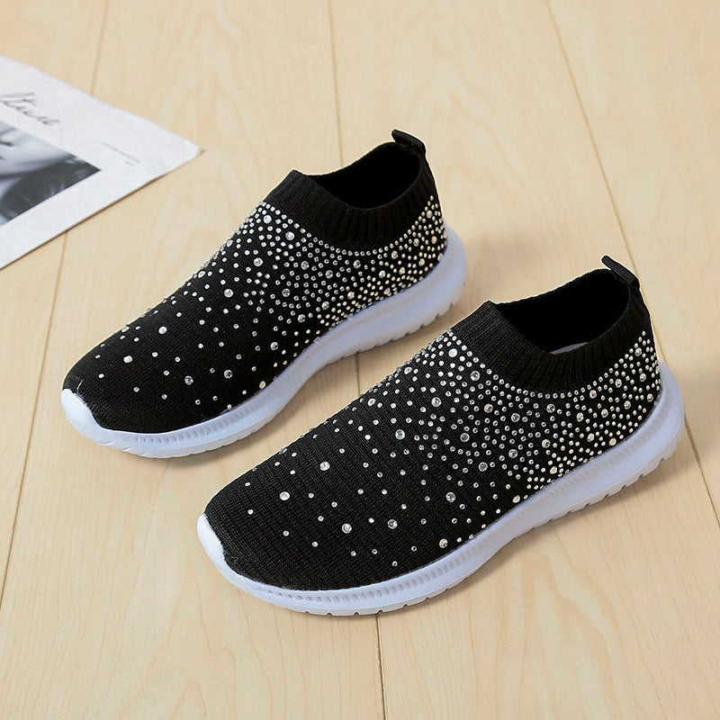Damen Elastischer Slip-On Strick-Sneaker mit Strassbesatz Shop Nory