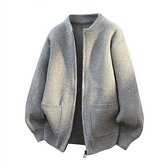 Herren Oversize-Strickjacke mit Zwei-Wege-Reißverschluss, geripptem Bund und aufgesetzten Taschen Shop Nory