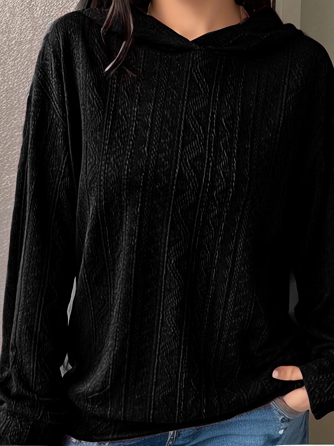 Damen Oversize Kapuzenpullover mit strukturierter Wellenoptik und Kängurutasche Shop Nory