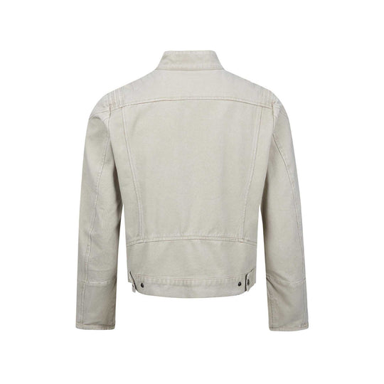 Herren Kurz geschnittener asymmetrischer Canvas-Bikerblouson mit Funnelkragen und Reißverschluss-Detail Shop Nory