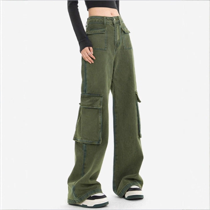 Damen taillenhohe Cargo-Jeans mit weitem Bein, Mehrfach-Klappentaschen und geradem Schnitt Shop Nory