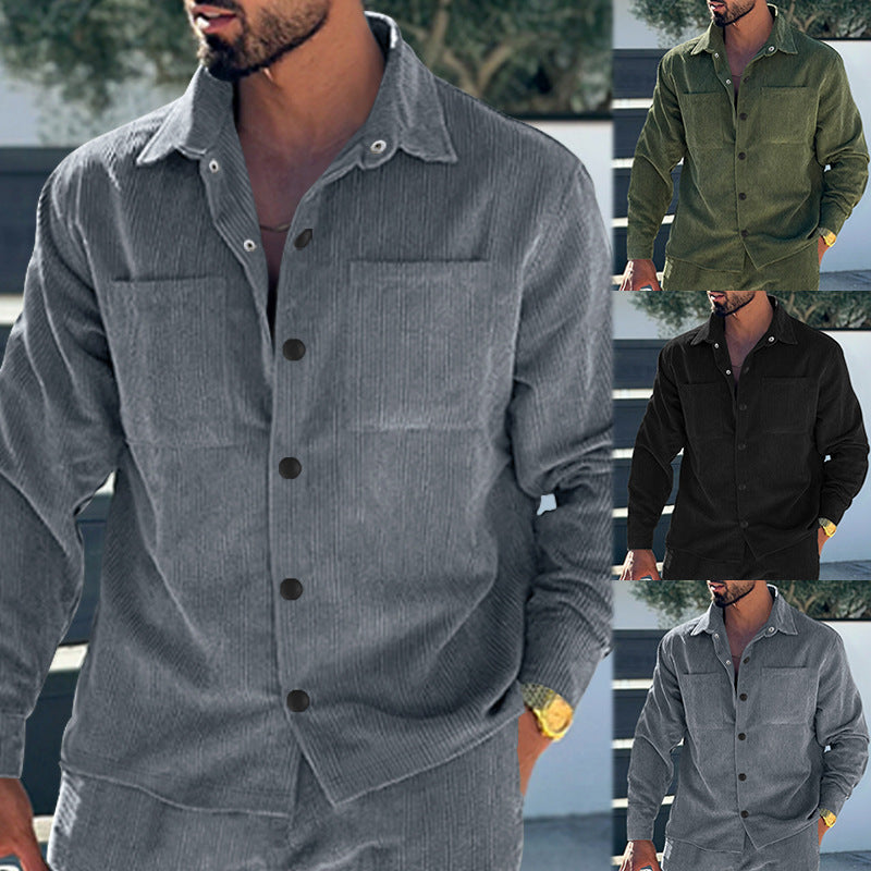 Herren Kord-Überhemd im Oversize-Look mit Brusttaschen und durchgehender Knopfleiste Shop Nory