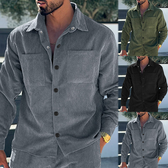 Herren Kord-Überhemd im Oversize-Look mit Brusttaschen und durchgehender Knopfleiste Shop Nory