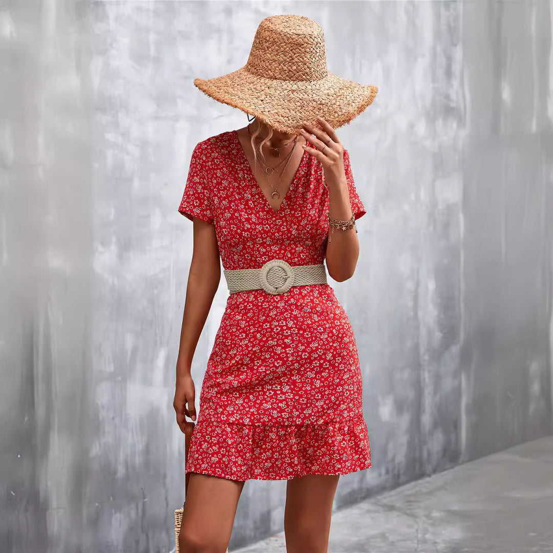 Damen Sommerliches Minikleid mit floralem Design und verspieltem Saum