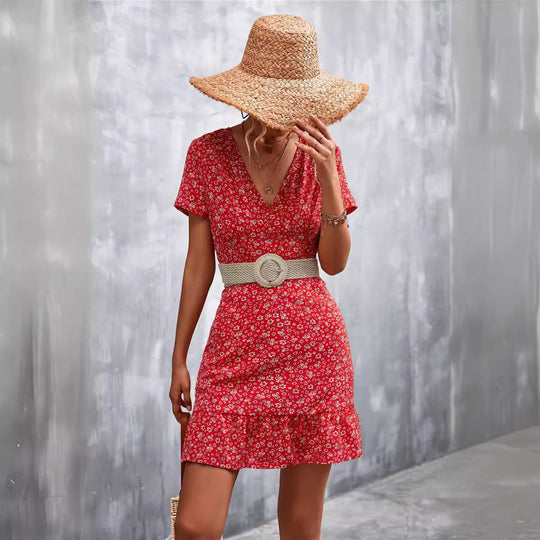 Damen Sommerliches Minikleid mit floralem Design und verspieltem Saum