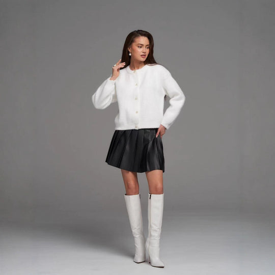 Damen Elegante Flauschige Strickjacke mit Perlenknöpfen Shop Nory