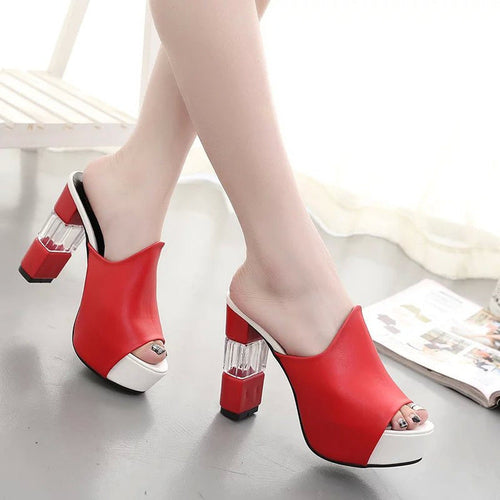 Damen hochwertige Plateau-Mules mit transparentem Blockabsatz Shopnory
