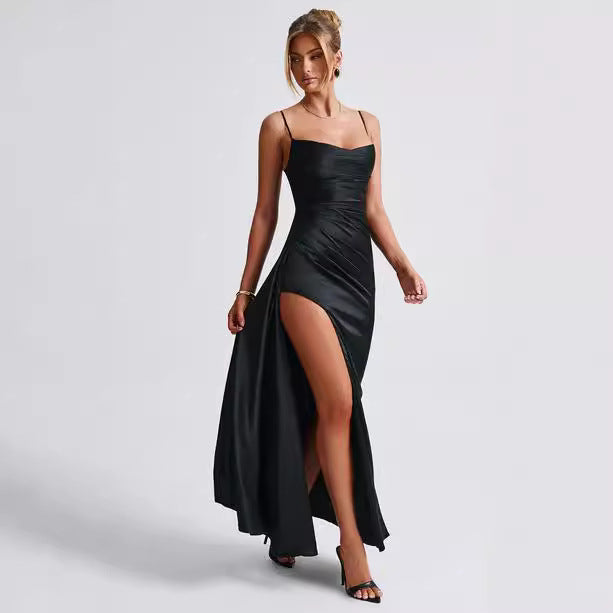 Damen Elegantes Maxikleid mit verführerischem Schlitz und schulterfreiem Design