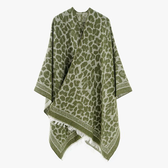 Damen Jacquard‑Poncho im Oversize‑Überwurf mit Leoprint und Fransensaum Shop Nory