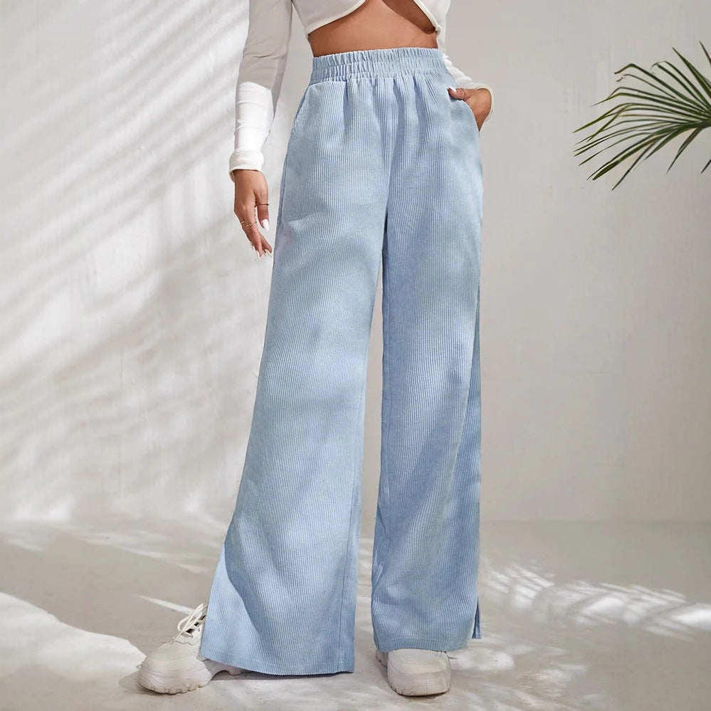 Damen Weite High‑Waist Cordoptik-Loungehose mit elastischem Bund und Seitenschlitzen Shop Nory